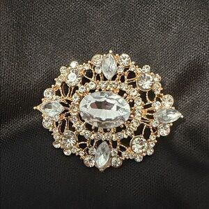 Crystal Filigree Statement Brooch – Clear Crystals on Gold Tone
